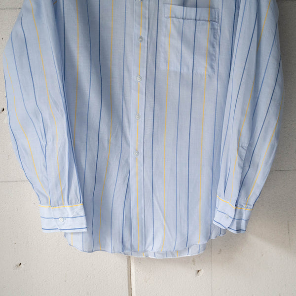 around1970s Germany skyblue base yellow × blue stripe shirt "dead stock"