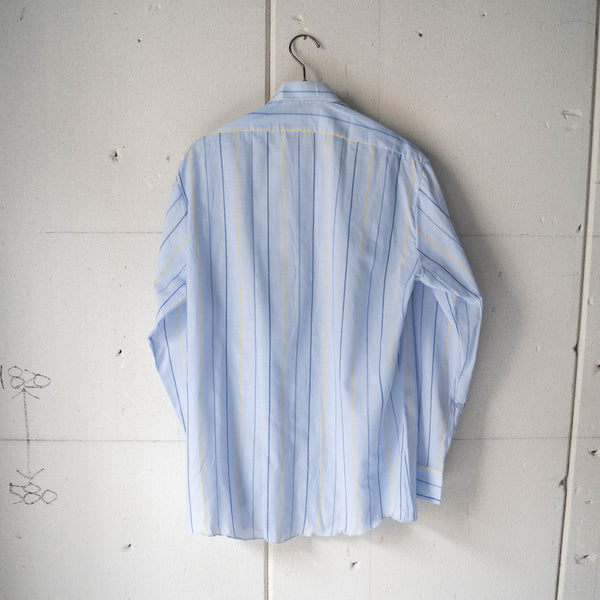 around1970s Germany skyblue base yellow × blue stripe shirt "dead stock"