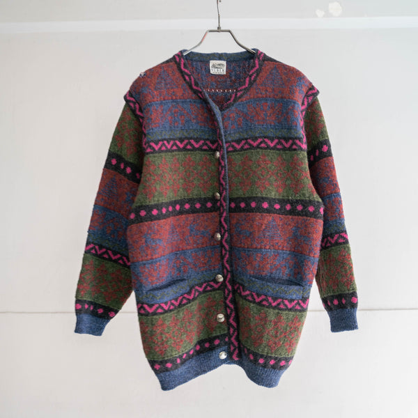 1990s all-over pattern full open knit with silver buttons