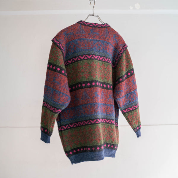 1990s all-over pattern full open knit with silver buttons