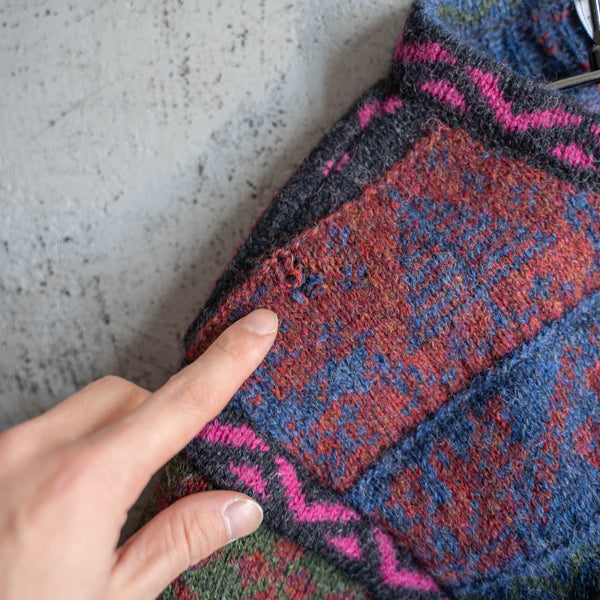 1990s all-over pattern full open knit with silver buttons