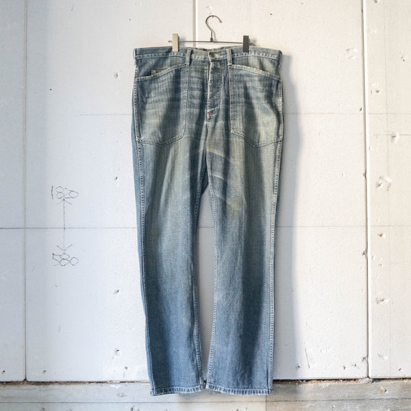 around 1990s XLARGE denim work pants -with buckle back- 'hickory fabric'