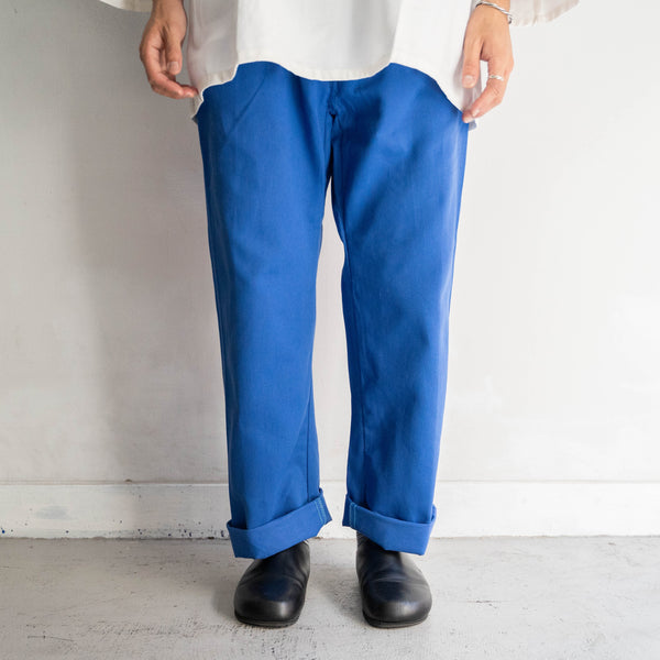 around 1970s France vivid blue work pants "dead stock" -strange front pocket-