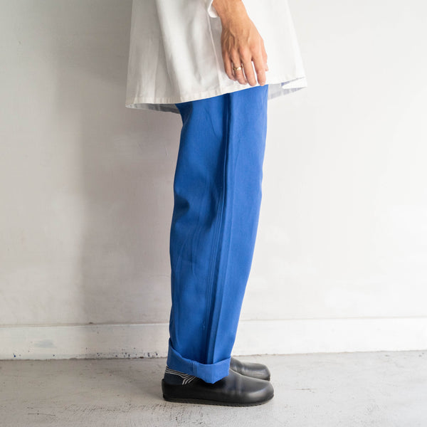 around 1970s France vivid blue work pants "dead stock" -strange front pocket-