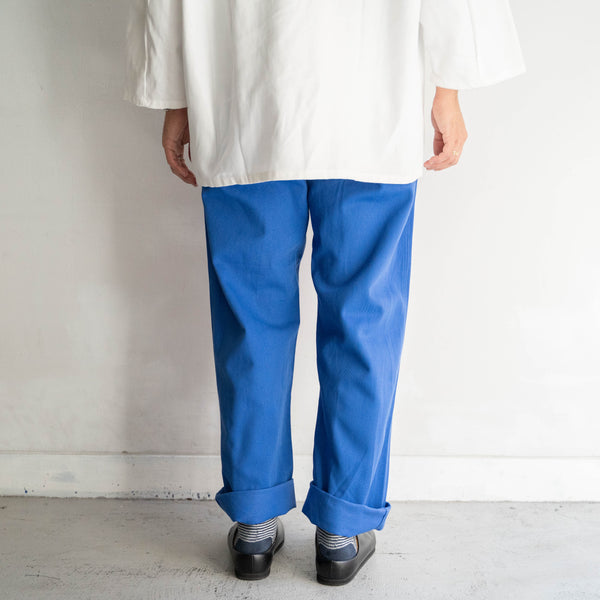 around 1970s France vivid blue work pants "dead stock" -strange front pocket-