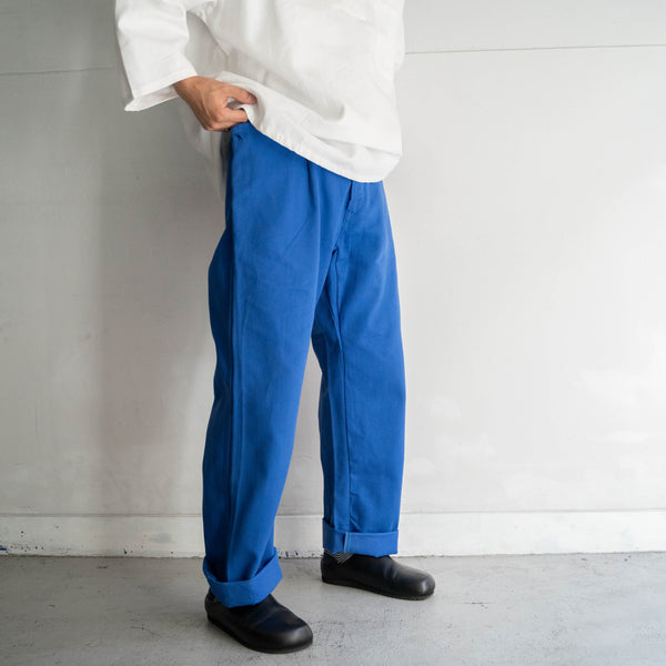 around 1970s France vivid blue work pants "dead stock" -strange front pocket-