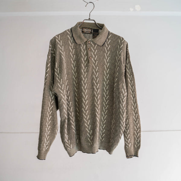 1980-90s Italy khaki × white knit polo