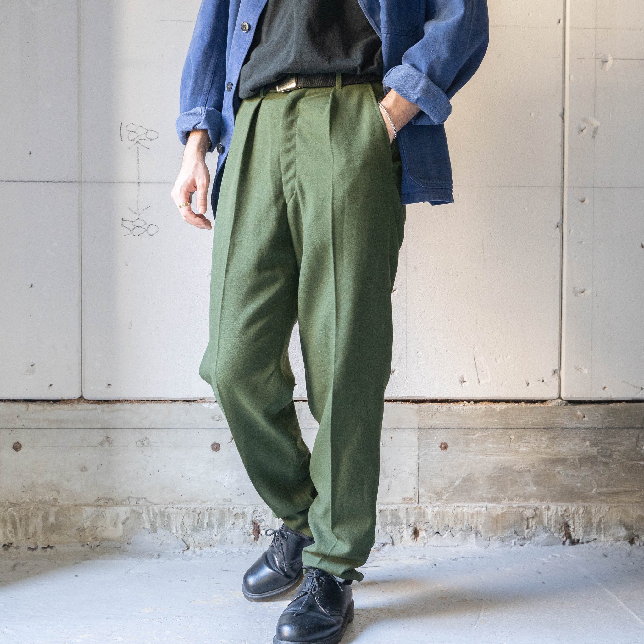 1970s Swedish military wool × poly work pants -with foot strap 'dead stock'