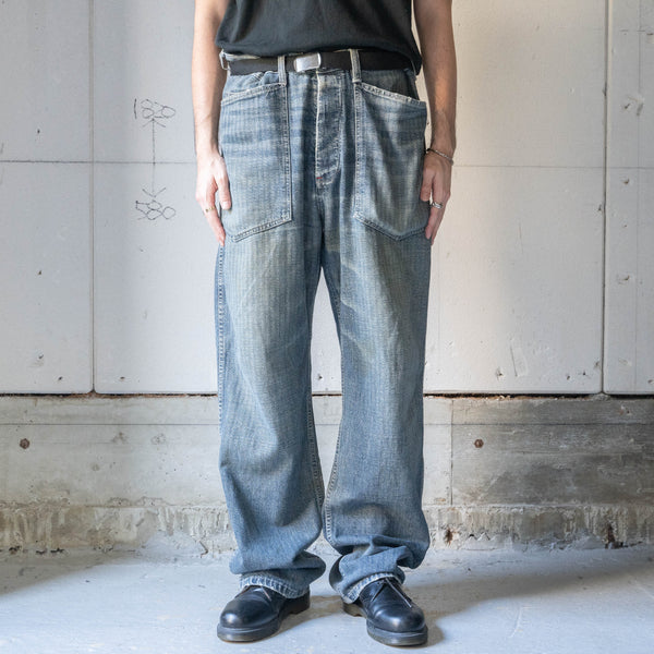 around 1990s XLARGE denim work pants -with buckle back- 'hickory fabric'