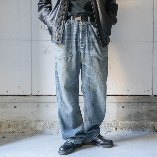 around 1990s XLARGE denim work pants -with buckle back- 'hickory fabric'