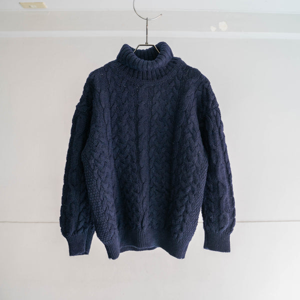 1990s deep navy high neck Aran knit