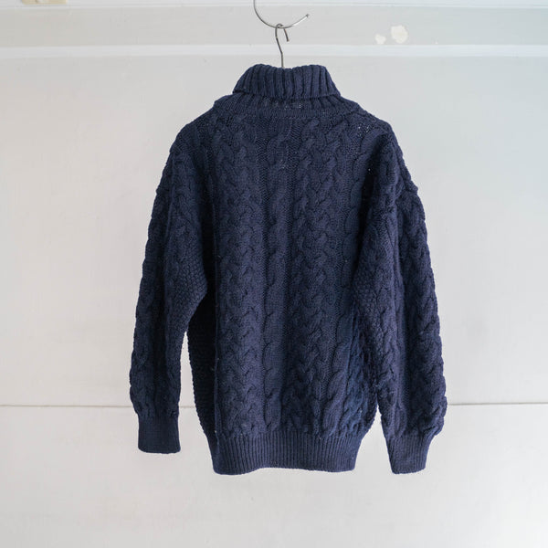 1990s deep navy high neck Aran knit