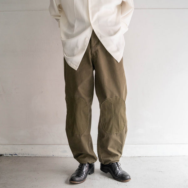 1980s Italian military khaki color parachute pants -hem zip-