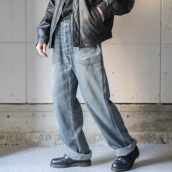 around 1990s XLARGE denim work pants -with buckle back- 'hickory fabric'