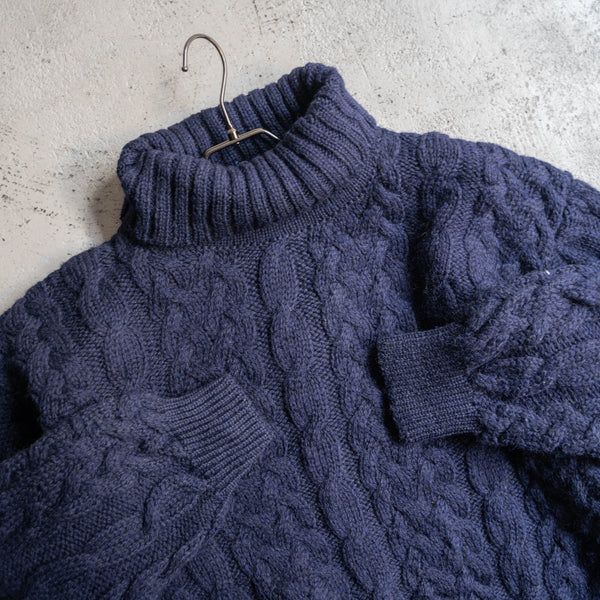 1990s deep navy high neck Aran knit