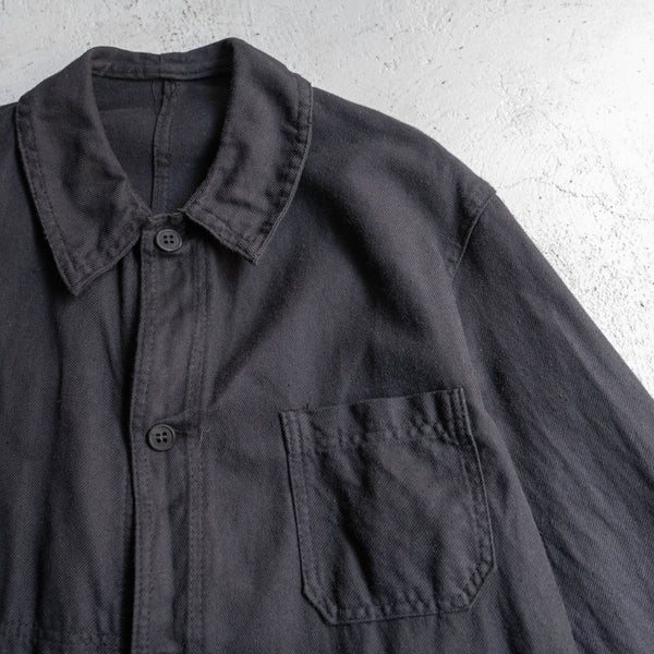 around 1960s France cotton twill work jacket -black dyed- 'dead stock' -1