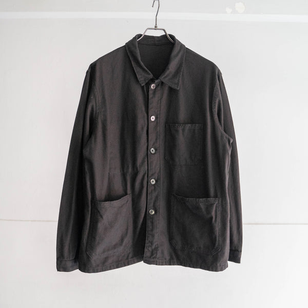 around 1960s France cotton twill work jacket -black dyed- 'dead stock' -2
