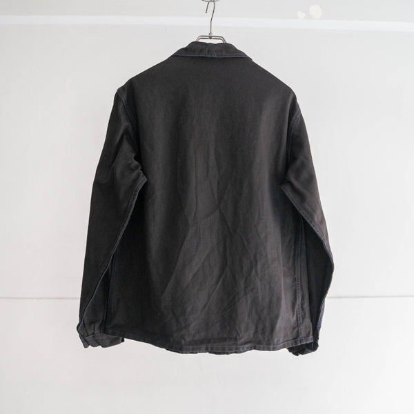 around 1970s France cotton twill work jacket -black dyed with blue stitch- 'dead stock'