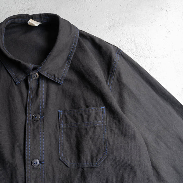 around 1970s France cotton twill work jacket -black dyed with blue stitch- 'dead stock'