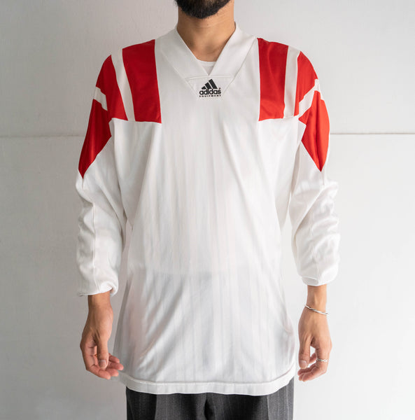 around 1980s 'adidas' white × red V neck game shirt