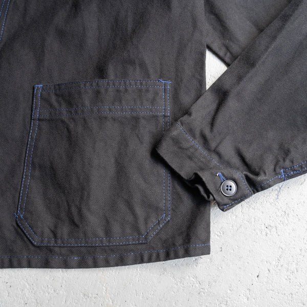 around 1970s France cotton twill work jacket -black dyed with blue stitch- 'dead stock'