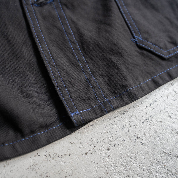 around 1970s France cotton twill work jacket -black dyed with blue stitch- 'dead stock'