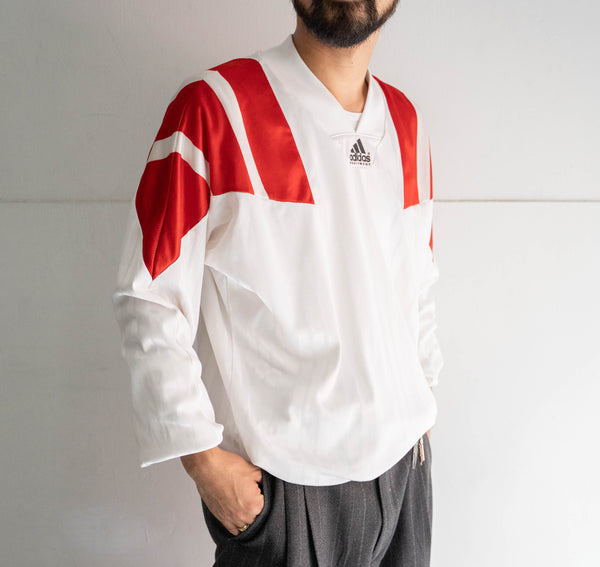 around 1980s 'adidas' white × red V neck game shirt