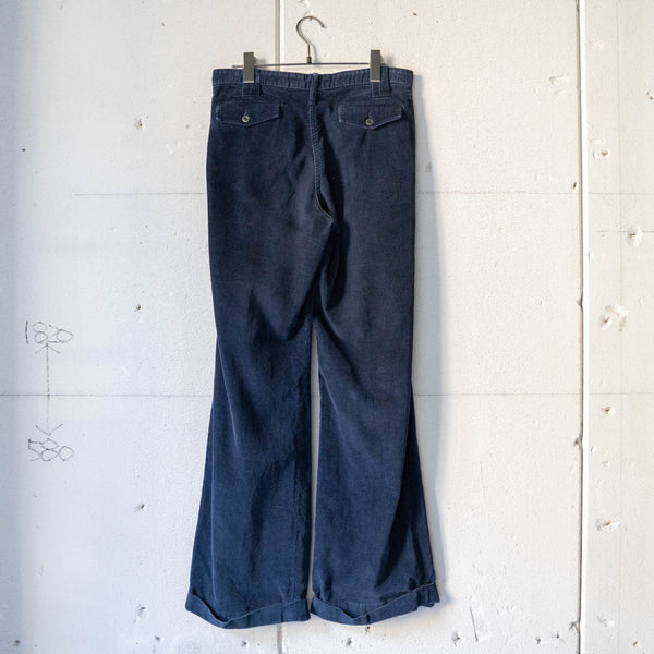 1990s USA navy color one tuck semi-flare corduroy pants