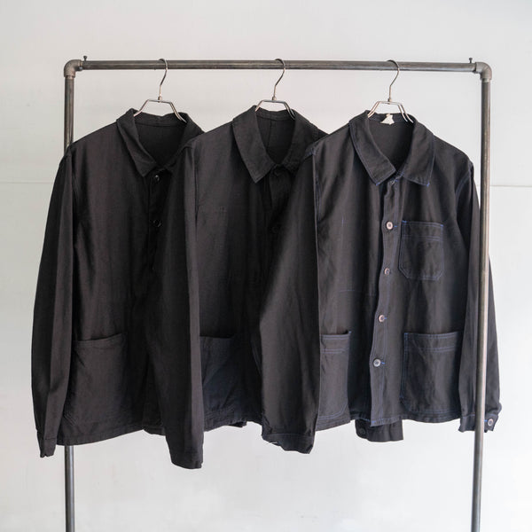 around 1960s France cotton twill work jacket -black dyed- 'dead stock' -1