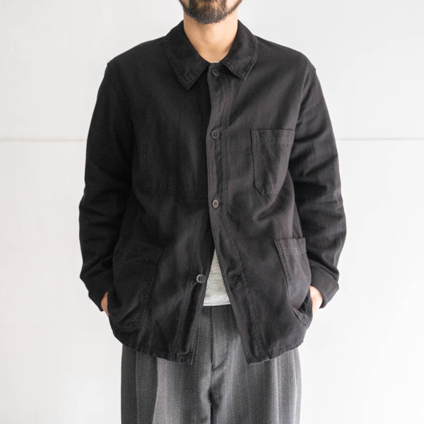 around 1960s France cotton twill work jacket -black dyed- 'dead stock' -1