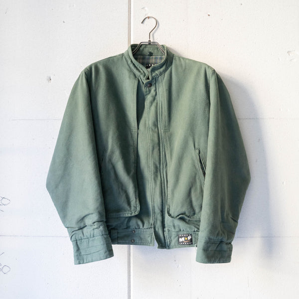 1990s Italy moss green color stand collar canvas short jacket　