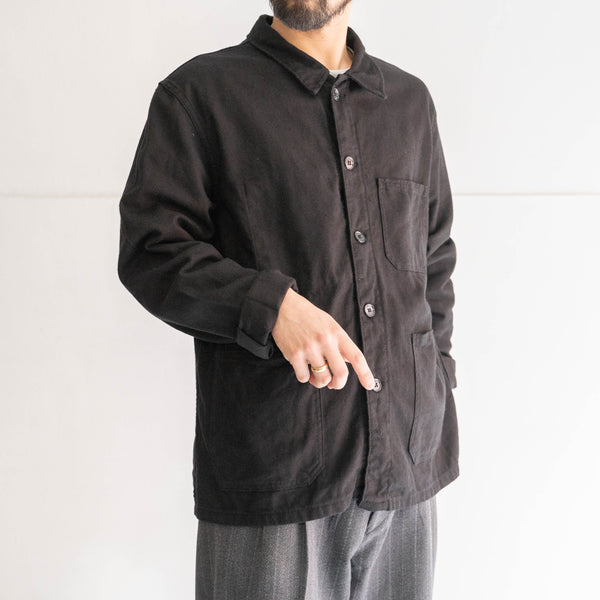 around 1960s France cotton twill work jacket -black dyed- 'dead stock' -2