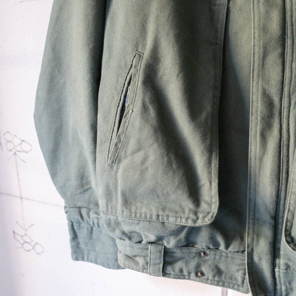 1990s Italy moss green color stand collar canvas short jacket　