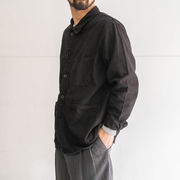 around 1960s France cotton twill work jacket -black dyed- 'dead stock' -2