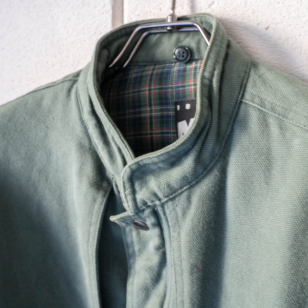 1990s Italy moss green color stand collar canvas short jacket　