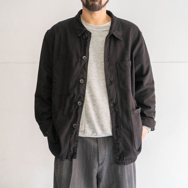 around 1960s France cotton twill work jacket -black dyed- 'dead stock' -2