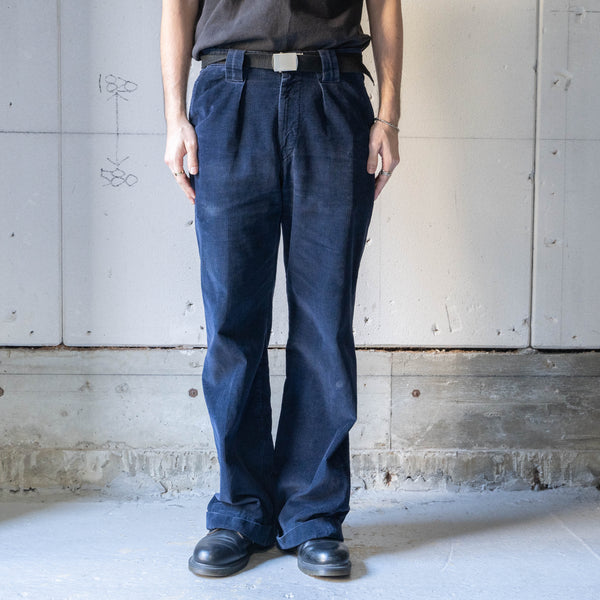 1990s USA navy color one tuck semi-flare corduroy pants