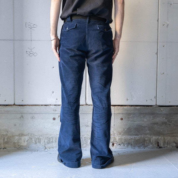 1990s USA navy color one tuck semi-flare corduroy pants