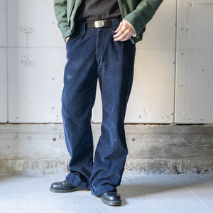 1990s USA navy color one tuck semi-flare corduroy pants