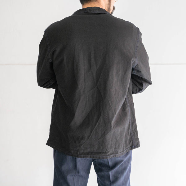around 1970s France cotton twill work jacket -black dyed with blue stitch- 'dead stock'