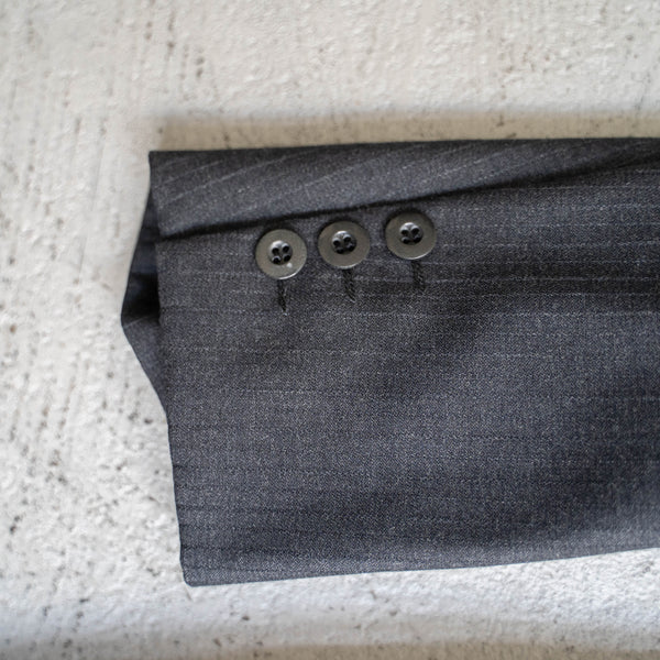 around 1980s dark gray color striped wool set up