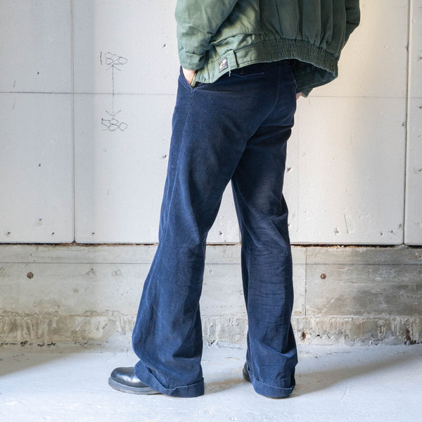 1990s USA navy color one tuck semi-flare corduroy pants