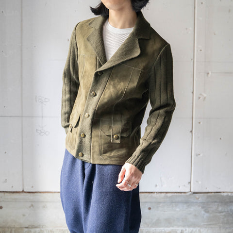 around 1980s Germany moss green suede × knit switching jacket