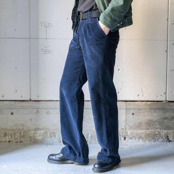 1990s USA navy color one tuck semi-flare corduroy pants