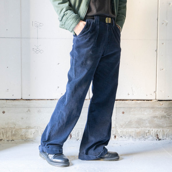 1990s USA navy color one tuck semi-flare corduroy pants