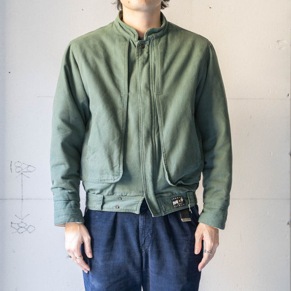 1990s Italy moss green color stand collar canvas short jacket　