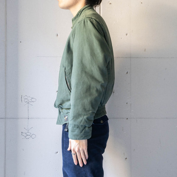 1990s Italy moss green color stand collar canvas short jacket　