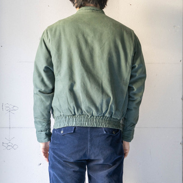 1990s Italy moss green color stand collar canvas short jacket　