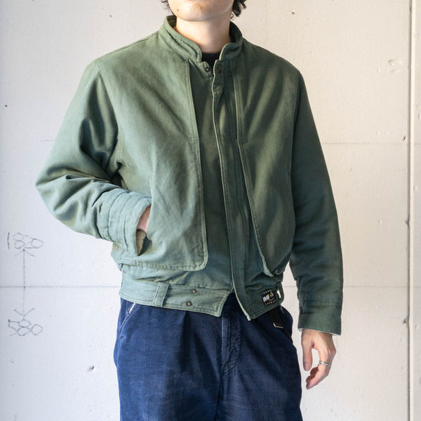 1990s Italy moss green color stand collar canvas short jacket　