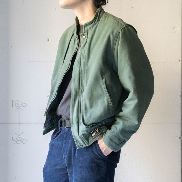 1990s Italy moss green color stand collar canvas short jacket　